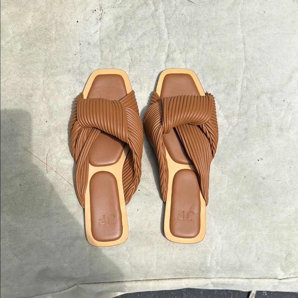 JF J.Ferrar Brown Leather Sandals Minimalist Design